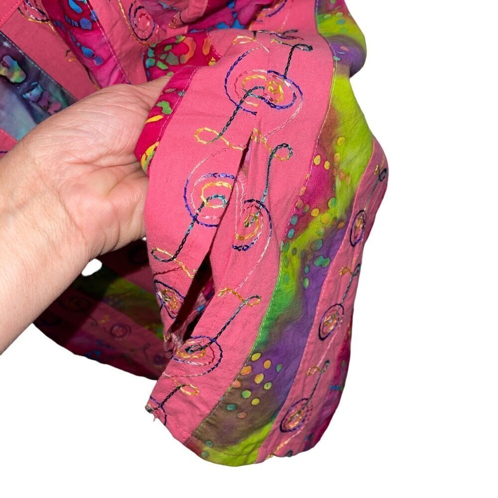 Vintage Womens Dress Size Large Pink Tie Dye Embroidered Patchwork Midi - Picture 5 of 10
